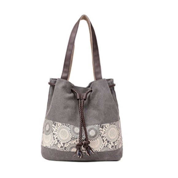 Handbags - Grey Lace Printed Hobo Bucket Bag